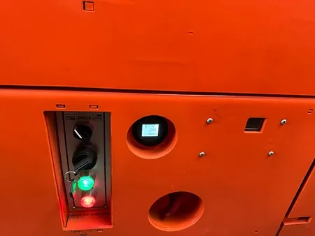 Lower control panel features an emergency lowering valve, battery meter, and power display